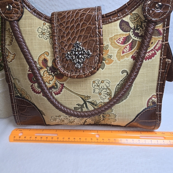 ROSSETTI PURSE VEGAN LEATHER LINEN COTTON BROWN FLORAL GREAT CONDITION - Picture 8 of 13